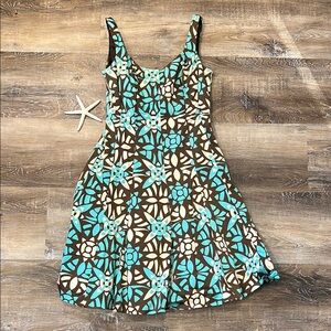 Floral Sleeveless Dress - Brown and Blue
